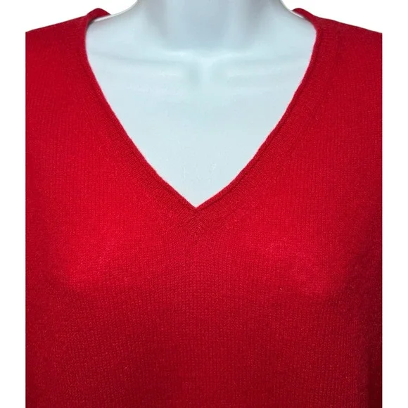 Belle France Cashmere V Neck Sweater Red Long Sleeve Side Slit Womens S Pullover - Picture 5 of 9